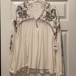 Free People white embroidered top NEW size M